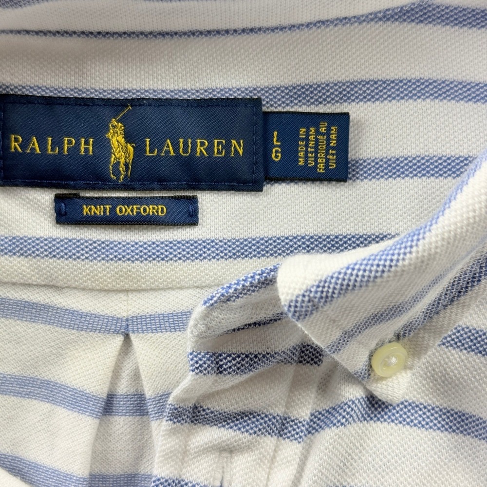 Ralph‎ Lauren Polo Shirt Mens L Knit Oxford Stripe S S Flesh Pony Preppy Defect - Picture 15 of 15